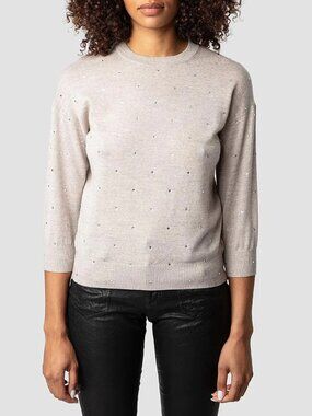 Zadig & Voltaire Kansy We Strass Sweater Latte Small NWT Rhinestone
